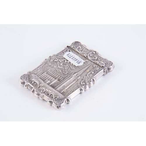 237 - A MID 19th CENTURY AMERICAN SILVER CASTLE TOP CARD CASE depicting Trinity Church New York, 9cm by 6.... 