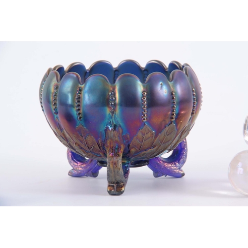 29 - Three items of early 20th century glass , an unusual inkwell made of four glass spheres , a French b... 