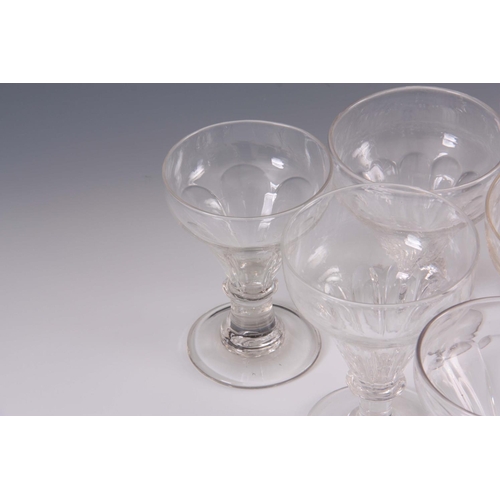 3 - A PAIR OF 19TH CENTURY GIANT SIZE WINE GLASSES/RUMMERS with tapered rounded fluted bowls on blade kn... 