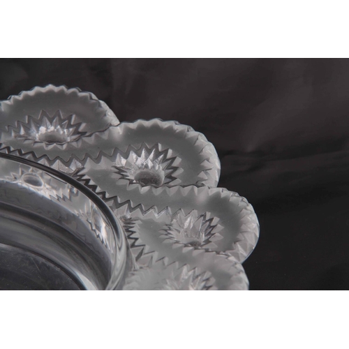 33 - LALIQUE FRANCE, A 20TH CENTURY GLASS OVAL SHAPED BOWL with entwined frosted rim - signed in capitals... 