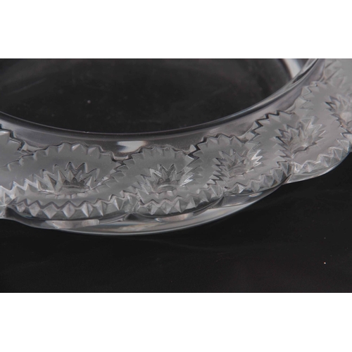 33 - LALIQUE FRANCE, A 20TH CENTURY GLASS OVAL SHAPED BOWL with entwined frosted rim - signed in capitals... 