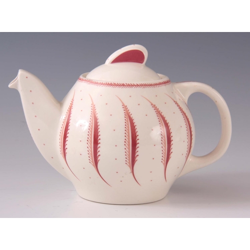 46 - A LATE 20TH CENTURY WEDGWOOD SUSIE COOPER TEAPOT, red fern pattern, 12cm high, 18cm wide.