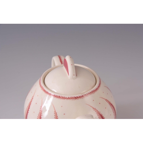 46 - A LATE 20TH CENTURY WEDGWOOD SUSIE COOPER TEAPOT, red fern pattern, 12cm high, 18cm wide.