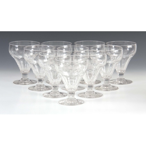 5 - A SET OF 10 LATE 19TH/20TH CENTURY LARGE GLASS RUMMERS/WINE GLASSES the fluted tapering rounded bowl... 