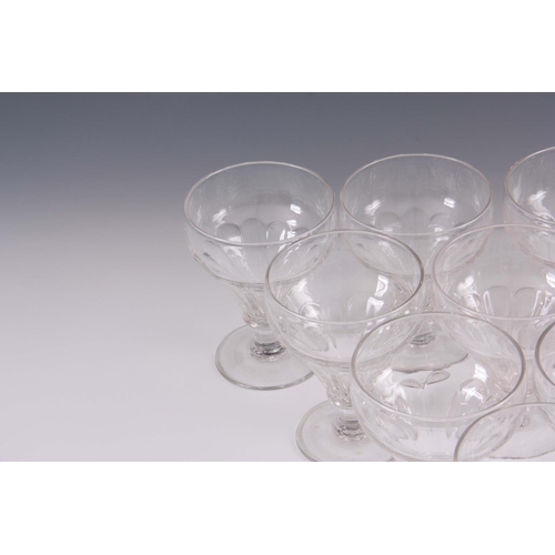 5 - A SET OF 10 LATE 19TH/20TH CENTURY LARGE GLASS RUMMERS/WINE GLASSES the fluted tapering rounded bowl... 