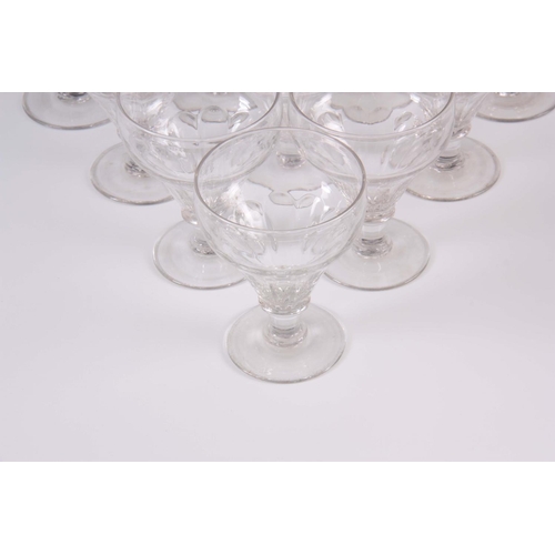 5 - A SET OF 10 LATE 19TH/20TH CENTURY LARGE GLASS RUMMERS/WINE GLASSES the fluted tapering rounded bowl... 