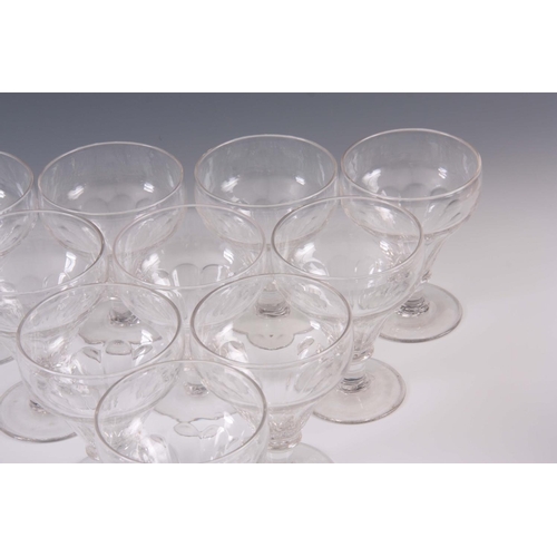 5 - A SET OF 10 LATE 19TH/20TH CENTURY LARGE GLASS RUMMERS/WINE GLASSES the fluted tapering rounded bowl... 