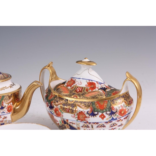 50 - AN EARLY 19TH CENTURY SPODE TYPE PORCELAIN PART TEA SERVICE comprising teapot, oval two handled lidd... 