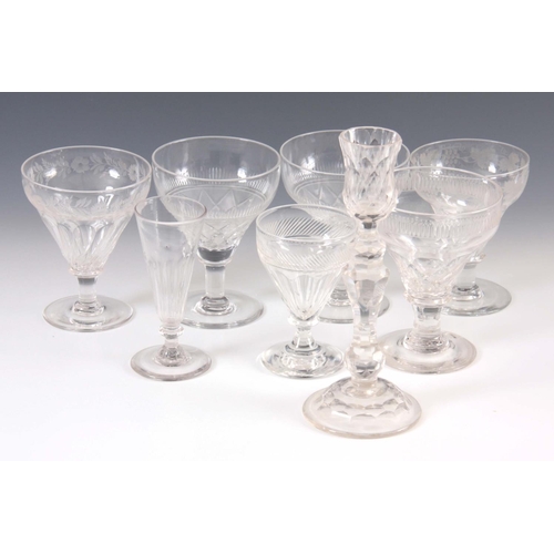 8 - A GROUP OF SIX VARIOUS 19TH CENTURY CUT GLASS RUMMERS/WINE GLASSES of differing design 14cm high and... 