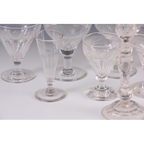 8 - A GROUP OF SIX VARIOUS 19TH CENTURY CUT GLASS RUMMERS/WINE GLASSES of differing design 14cm high and... 