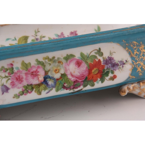 80 - A 19TH CENTURY SEVRES STYLE PORCELAIN DESK SET decorated with hand-painted flowers on a blue ground ... 