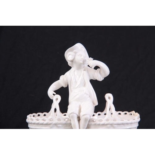 93 - A pair of 19th century Copeland white porcelain figural table salts modelled as a boy and a girl sat... 