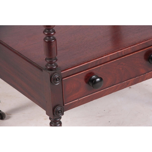 1126 - A WILLIAM IV MAHOGANY FIVE TIER WHATNOT with ring turned column supports, fitted bottom drawer and b... 