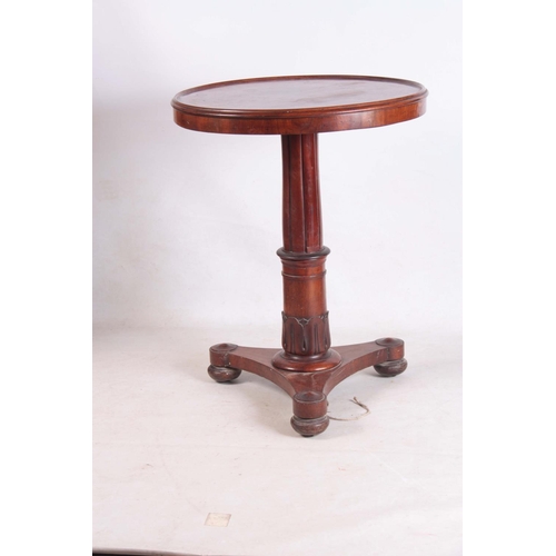 1128 - A WILLIAM IV MAHOGANY ADJUSTABLE DUMB WAITER with dished moulded top lifting to reveal two further s... 