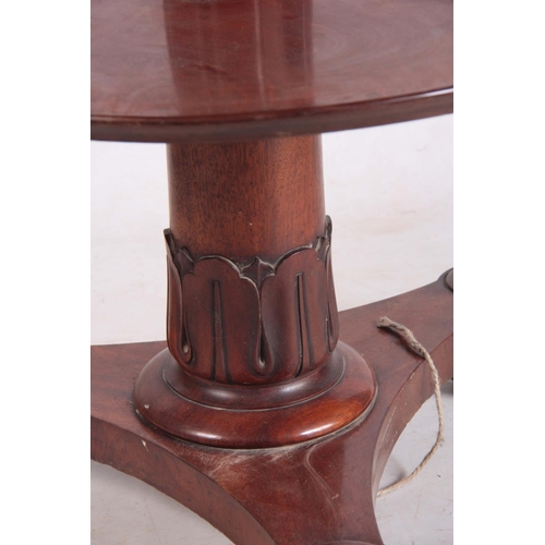 1128 - A WILLIAM IV MAHOGANY ADJUSTABLE DUMB WAITER with dished moulded top lifting to reveal two further s... 