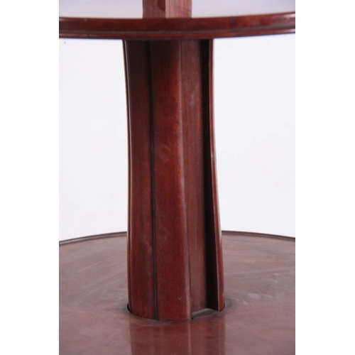 1128 - A WILLIAM IV MAHOGANY ADJUSTABLE DUMB WAITER with dished moulded top lifting to reveal two further s... 