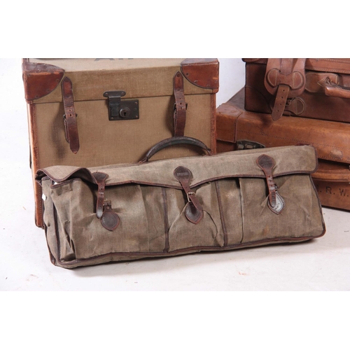 1129 - A SELECTION OF VINTAGE LEATHER AND CANVAS LUGGAGE