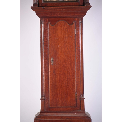 937 - JOHN STANCLIFFE. A GEORGE III OAK LONGCASE CLOCK having a swan neck pediment above glazed door enclo... 