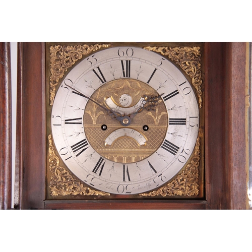 937 - JOHN STANCLIFFE. A GEORGE III OAK LONGCASE CLOCK having a swan neck pediment above glazed door enclo... 