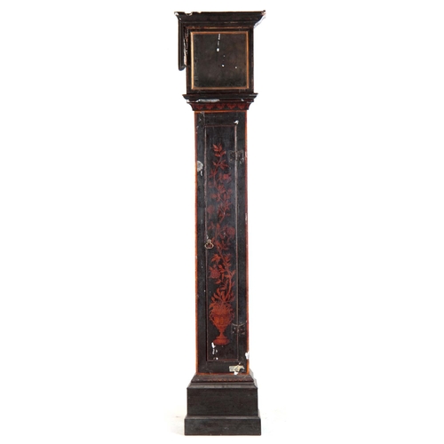 939 - AN EARLY 18th CENTURY SLIM LACQUERED LONGCASE CLOCK CASE for a  10