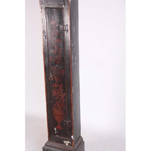 939 - AN EARLY 18th CENTURY SLIM LACQUERED LONGCASE CLOCK CASE for a  10