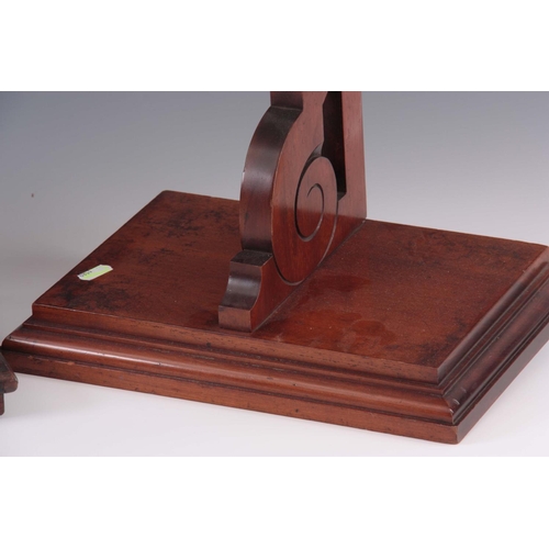 941 - TWO LATE 19th CENTURY MAHOGANY CLOCK WALL BRACKETS 31.5cm wide, and 33cm wide