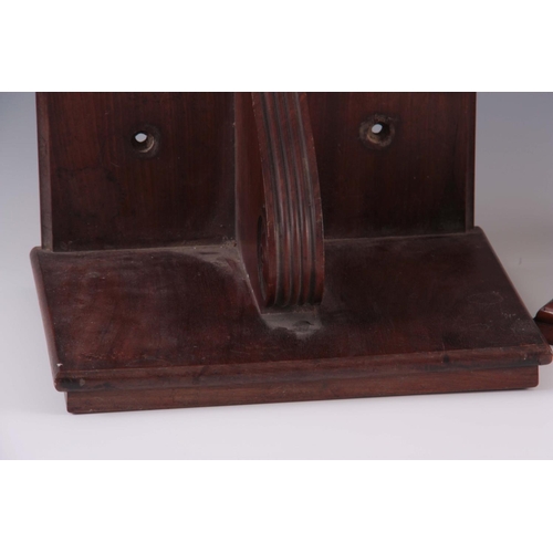 941 - TWO LATE 19th CENTURY MAHOGANY CLOCK WALL BRACKETS 31.5cm wide, and 33cm wide