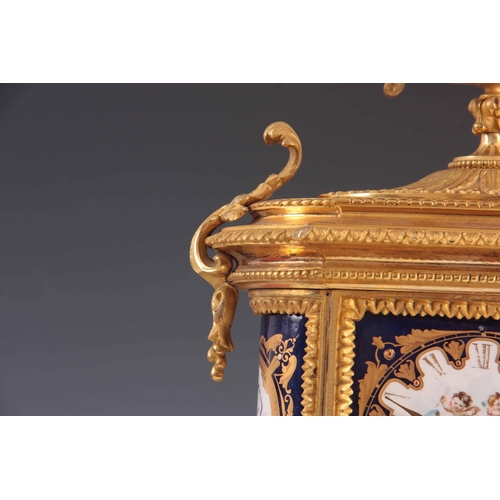 944 - A LATE 19TH CENTURY FRENCH ORMOLU AND PORCELAIN PANEL MANTEL CLOCK the gilt brass case with chased l... 