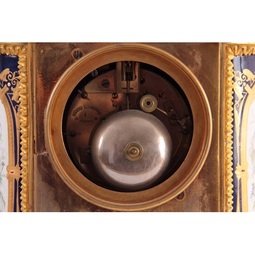 944 - A LATE 19TH CENTURY FRENCH ORMOLU AND PORCELAIN PANEL MANTEL CLOCK the gilt brass case with chased l... 