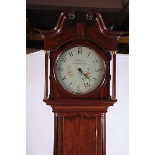 946 - JAMES FLETCHER, ROTHERHAM. A GEORGE III OAK CASED LONGCASE CLOCK having a swan neck pediment and ree... 