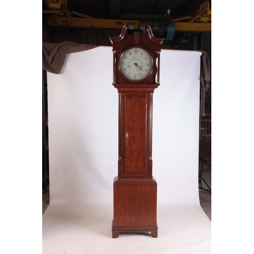 946 - JAMES FLETCHER, ROTHERHAM. A GEORGE III OAK CASED LONGCASE CLOCK having a swan neck pediment and ree... 