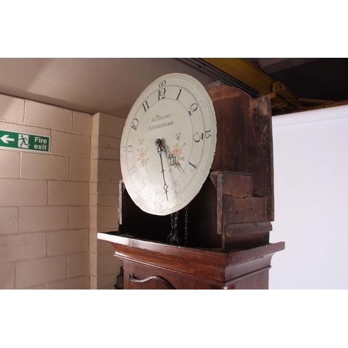 946 - JAMES FLETCHER, ROTHERHAM. A GEORGE III OAK CASED LONGCASE CLOCK having a swan neck pediment and ree... 