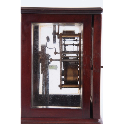 947 - A LATE 19th CENTURY GERMAN MAHOGANY FOUR-GLASS BRACKET CLOCK with silvered dial and quarter chiming ... 