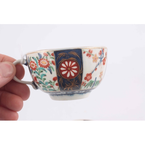 110 - A First Period Polychrome Worcester TEA CUP and SAUCER with colourful flower spray decoration in the... 