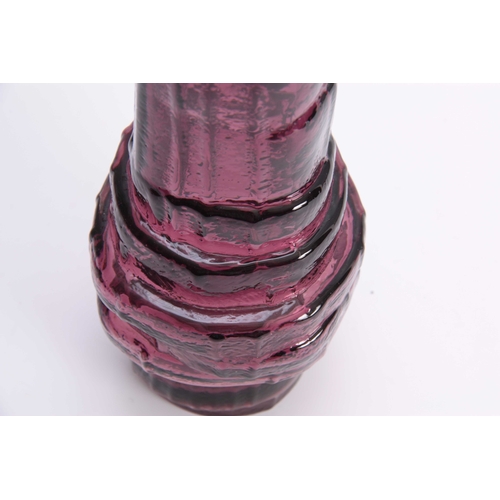 10 - A MID 20TH CENTURY WHITEFRAIRS AUBERGINE TEXTURED HOOPED VASE 30.5cm high