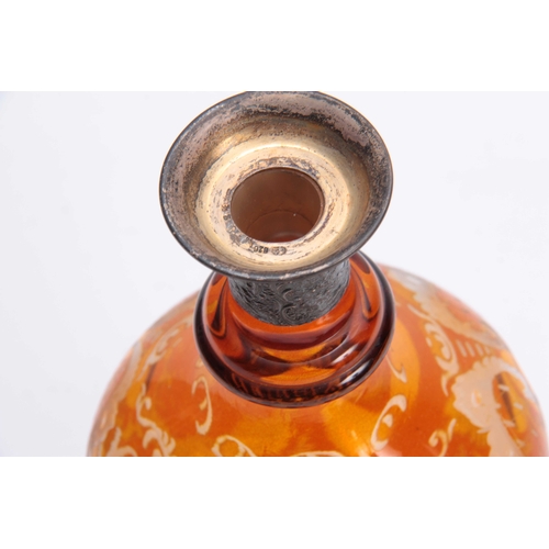 3 - A LATE 19THCENTURY BOHEMIAN SILVER MOUNTED AMBER DECANTER AND STOPPER the clear oval panelled balust... 