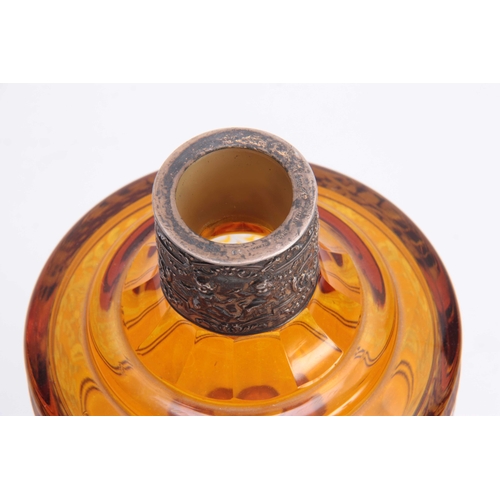 5 - A LATE 19TH CENTURY BOHEMIAN SILVER MOUNTED AMBER GLASS DECANTER AND STOPPER                        ... 