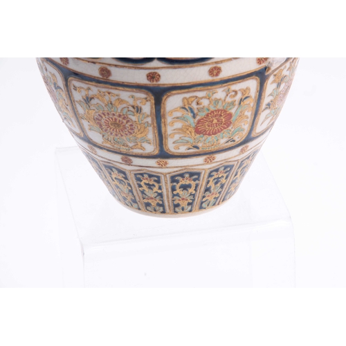 114 - A SATSUMA OVOID CABINET VASE having relief moulded dragons and decorated with figure panels of ladie... 