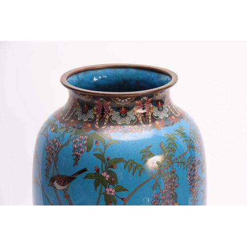 131 - A LARGE 19TH CENTURY JAPANESE CLOISONNE VASE finely decorated with birds and butterflies amongst flo... 