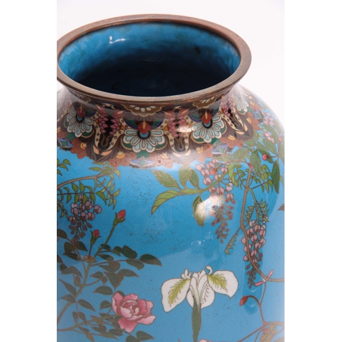 131 - A LARGE 19TH CENTURY JAPANESE CLOISONNE VASE finely decorated with birds and butterflies amongst flo... 