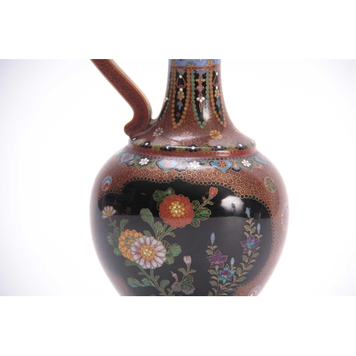 139 - AN ORIENTAL CLOISONNE ENAMEL FLATTENED OVOID EWER WITH SLENDER NECK finely decorated with floral pan... 