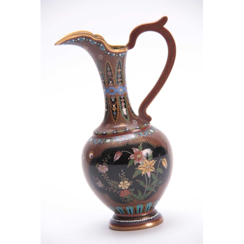 139 - AN ORIENTAL CLOISONNE ENAMEL FLATTENED OVOID EWER WITH SLENDER NECK finely decorated with floral pan... 