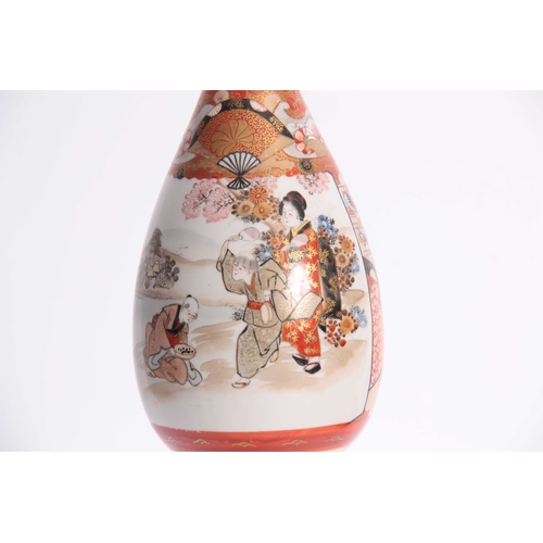 155 - A JAPANESE KUTANI WARE OVOID BOTTLE VASE with gilt over-decorated terracotta neck and shouldered ban... 