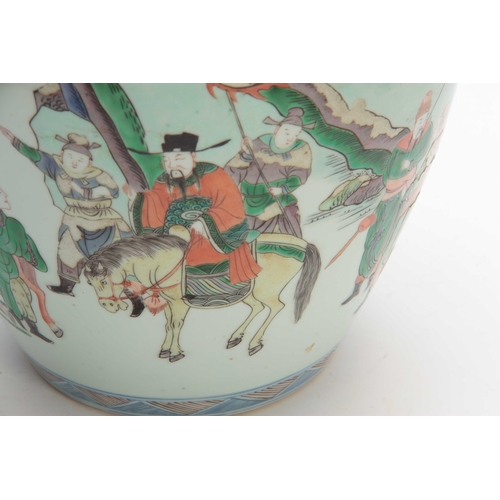 161 - A LARGE 19TH CENTURY CHINESE FAMILLE VERTE VASE decorated with figures and horses set in a mountain ... 