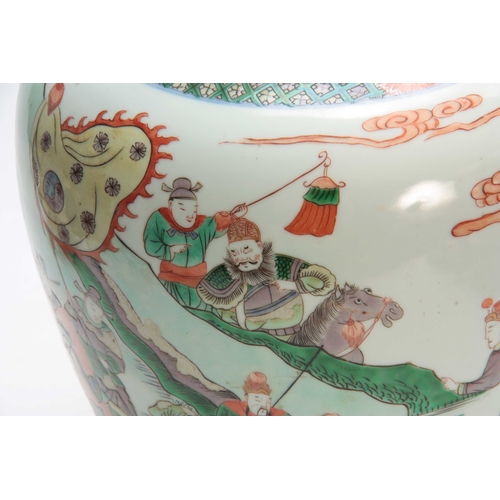 161 - A LARGE 19TH CENTURY CHINESE FAMILLE VERTE VASE decorated with figures and horses set in a mountain ... 