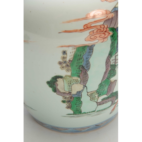 161 - A LARGE 19TH CENTURY CHINESE FAMILLE VERTE VASE decorated with figures and horses set in a mountain ... 