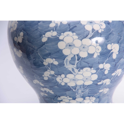 169 - A 19TH CENTURY CHINESE BULBOUS VASE DECORATED WITH PRUNUS BLOSSOM 34cm high.