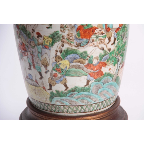 170 - AN 18TH/19TH CENTURY CHINESE FAMILLE VERTE LARGE VASE LAMP of shouldered tapering form with continuo... 