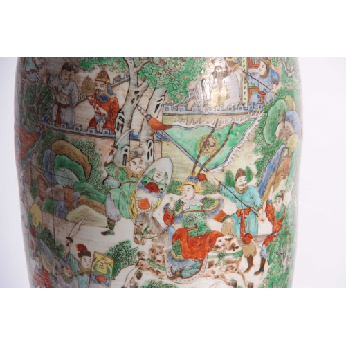 170 - AN 18TH/19TH CENTURY CHINESE FAMILLE VERTE LARGE VASE LAMP of shouldered tapering form with continuo... 