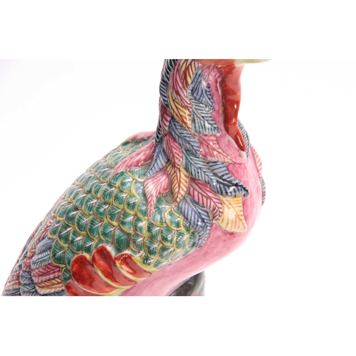 178 - AN 18TH CENTURY CHINESE POLYCHROME PORCELAIN FIGURE OF A GOLDEN PHEASANT - sold with a provenance le... 